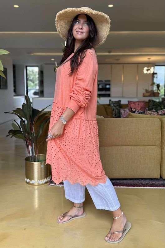 Made in Italy Rumours Broderie Smock Tunic Sunset /2 